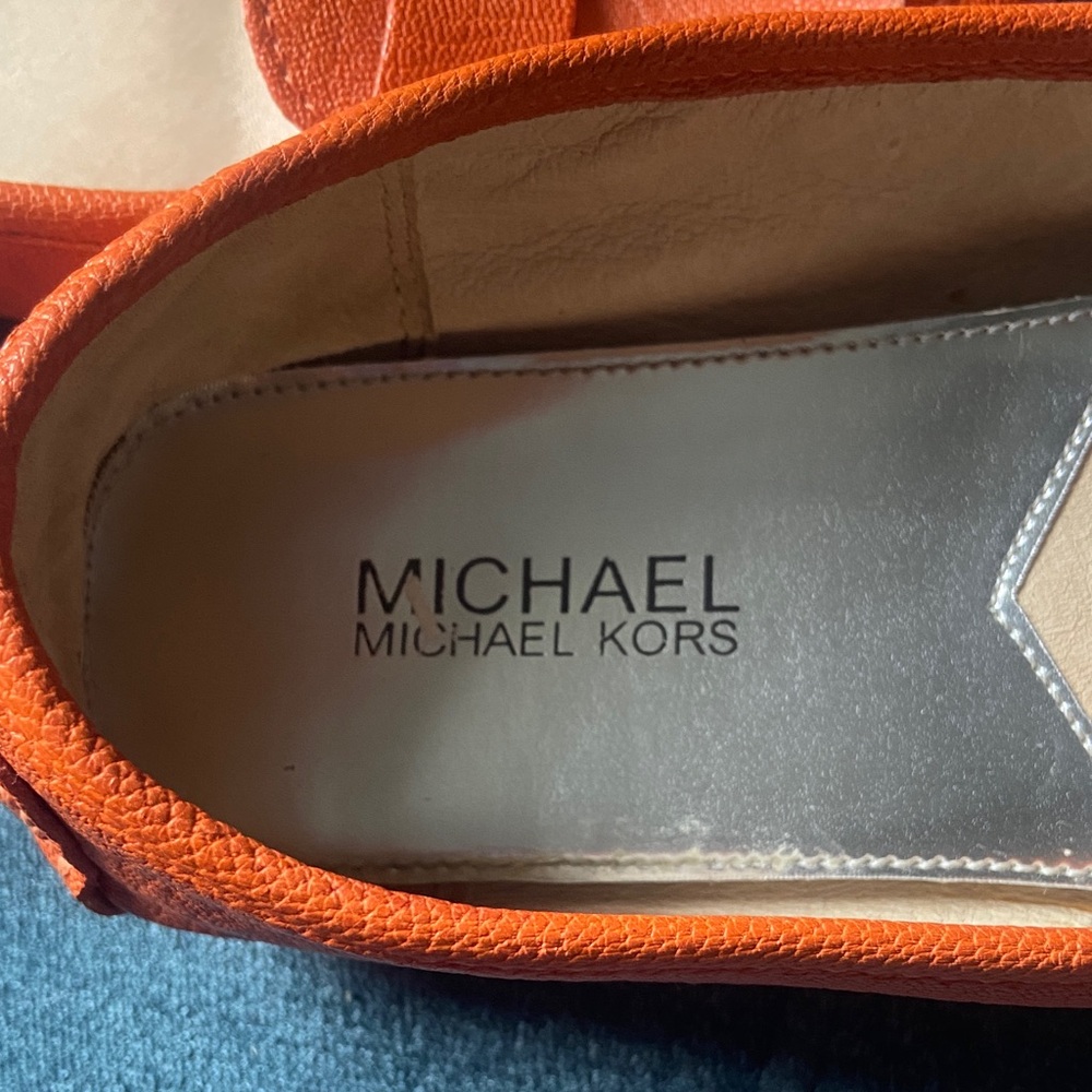 Michael Kors Orange Leather MK Logo Moccasin Loafers - Picture 2 of 9